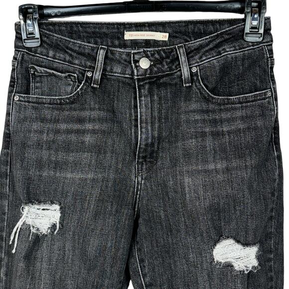 Levi’s 721 SZ 28 High-Rise Skinny Jeans Distressed Stretch Zip-Fly Gray Wash - Picture 2 of 12